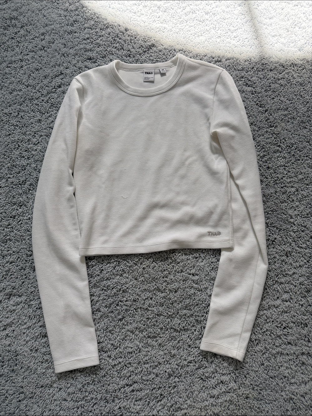 TNA Cream Waffle Knit Cropped Long Sleeve Top